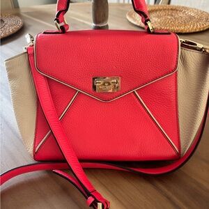 Pink and Cream Women's Leather Satchel Handbag - Designer Style Kate Spade
